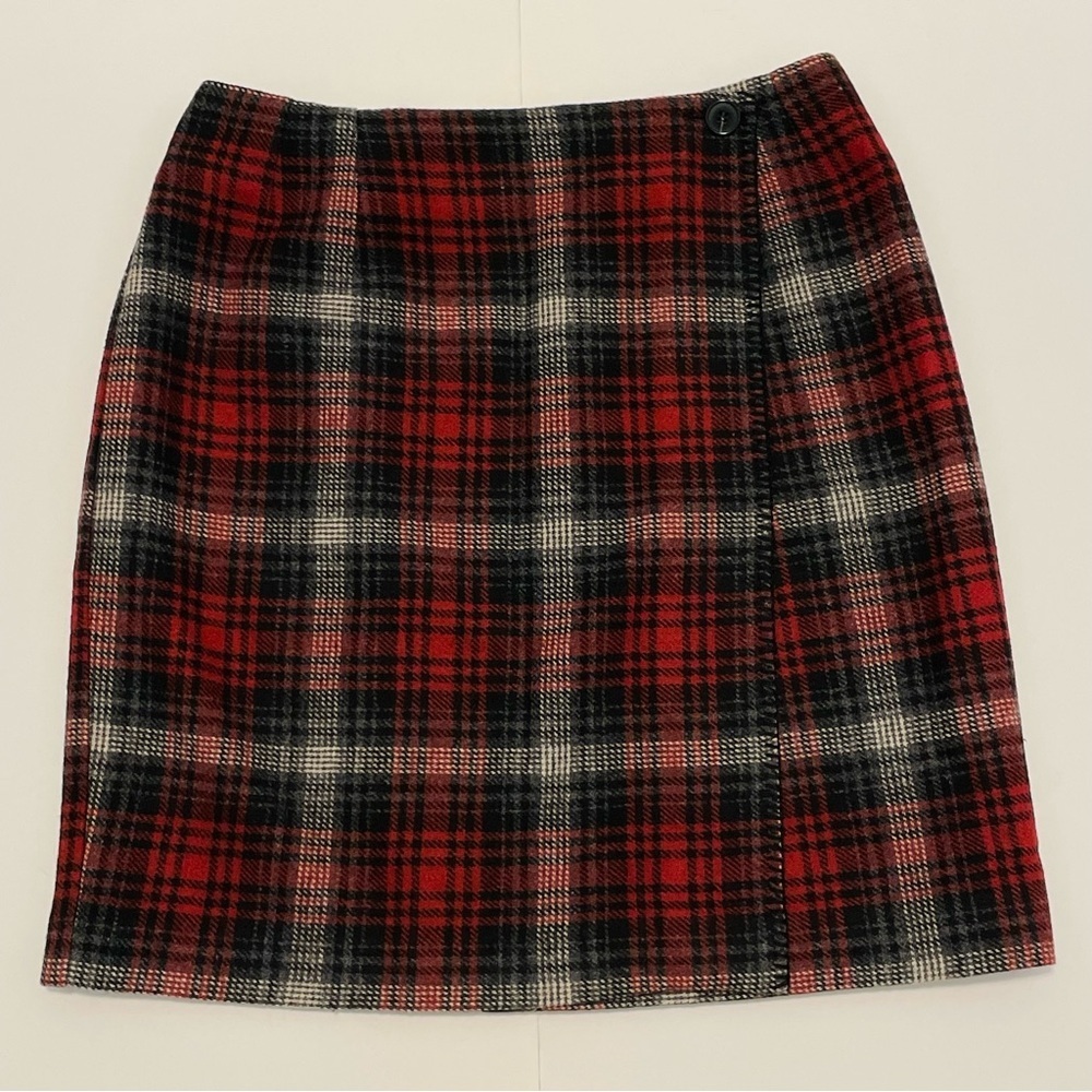Herman Geist Wool Vintage Plaid Red and Black Women's Wrap Skirt Size 10